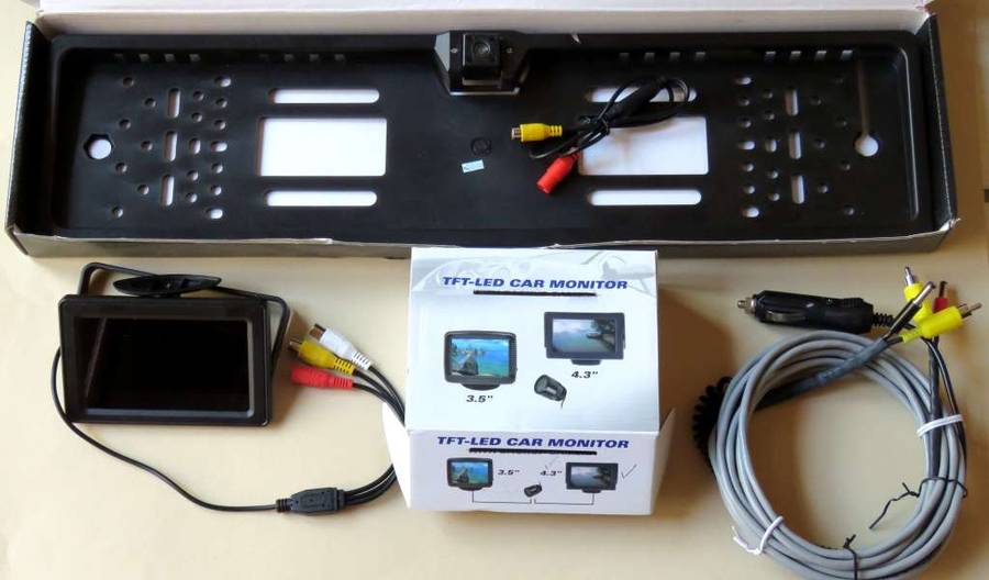 VEHICLE REAR-VIEW NUMBER-PLATE INTEGRAL CAMERA + 4.3 inch MONITOR + Cabling