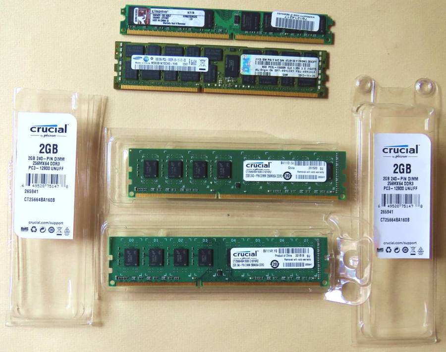 CRUCIAL NEW 4 GB (2X2GB) DR3 RAM MODULES + USED 8 GB SAMSUNG + USED 2GB KINGSTON