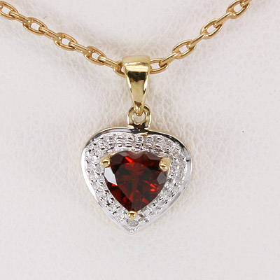 9K Solid Yellow Gold Genuine Garnet & Diamond Pendant