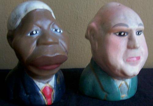 VERY COLLECTABLE MANDELA & DE KLERK (BAKERSTREET DESIGN) SALT AND PEPPER SHAKERS