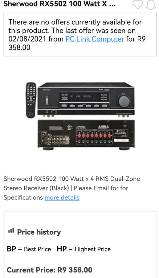 Sherwood RX5502 Dual-zone Stereo Receiver Black