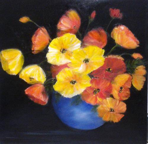 Poppies in blue pot 400 x 400