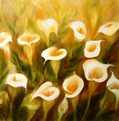 ORIGINAL PAINTING BY DALENE VICTOR - AMAZING ARUM LILIES 500 X500 MM