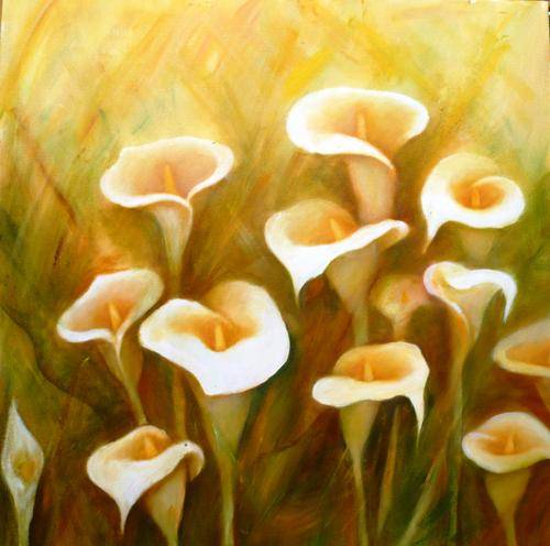 ORIGINAL OIL PAINTING BY DALENE VICTOR - 510 x 510mm "Arum Lilies"