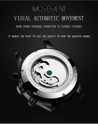 Mechanical Watch - Louiejuelen - Silver Watch Strap - Black Face