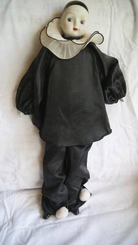 2015 SALE!!! Vintage Porcelain Clown with Black satin outfit (45cm)