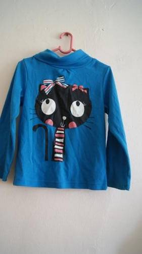 Blue polo neck top with print size 6-7