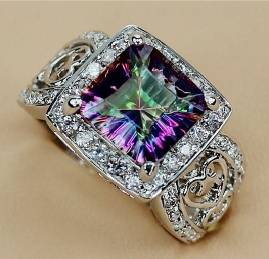 BEAUTIFUL Romantic Fashion Rainbow Mystic stone 925 Silver RING !!!!