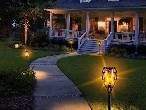 Waterproof Solar Outdoor Lights 96 LED Higher & Larger Flickering Flame Solar Torch Pack of 4 Units