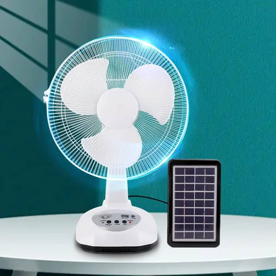 12inch Rechargeable and Solar Power Fan with LED Light Air Cooling Fan