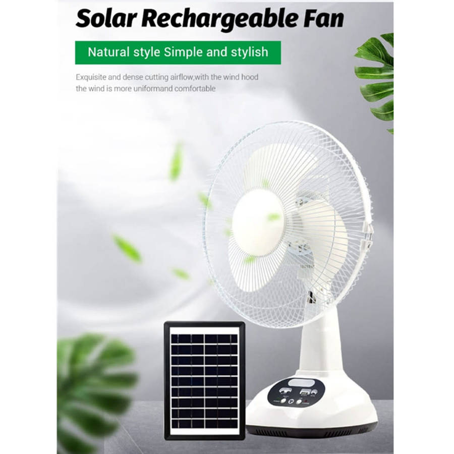 12inch Rechargeable and Solar Power Fan with LED Light Air Cooling Fan