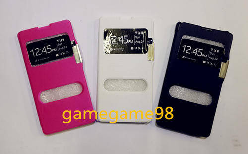 luxury Magnetic close double window flip case for SONY Xperia Z2 with free screen guard