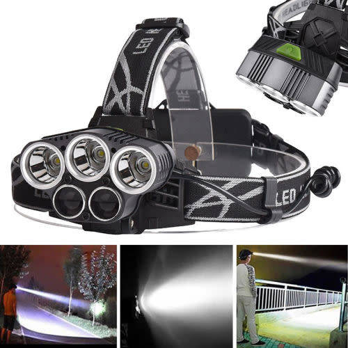 5 LED Head Light White Zoomable 18650 Headlamp Rechargeable T6 LED