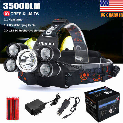 5 LED Headlamp USB Rechargeable 18650 Headlight Head Torch