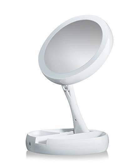 Fold-Away Distortion-free, LED-illuminated and Two-sided Mirror