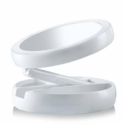 Fold-Away Distortion-free, LED-illuminated and Two-sided Mirror