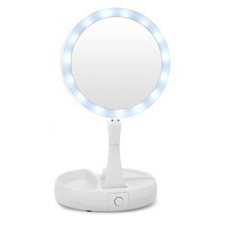 Fold-Away Distortion-free, LED-illuminated and Two-sided Mirror