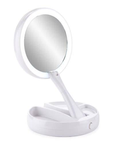 Fold-Away Distortion-free, LED-illuminated and Two-sided Mirror