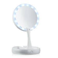 Fold-Away Distortion-free, LED-illuminated and Two-sided Mirror