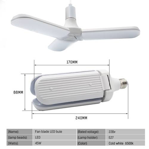 45W E27 LED Bulb Super Bright Foldable Fan Blade Angle Adjustable Ceiling Lamp