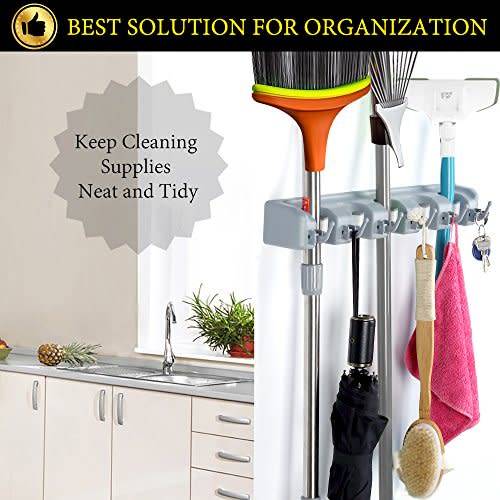 Broom and Mop Holder Wall Mounted Garden Tool Rack Garage Storage and Organizer