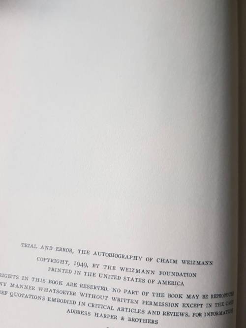 Trial and Error, First Edition by Chaim Weizmann, 1949