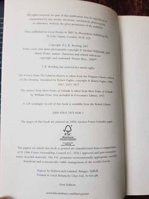 Harry Potter and the Deathly Hallows, First Edition