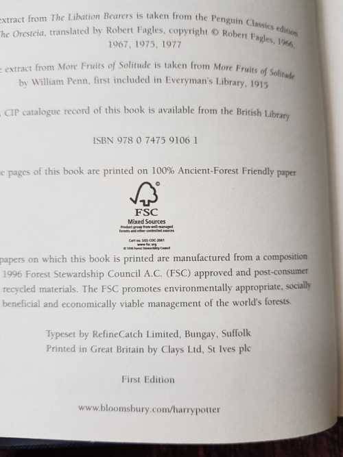 Harry Potter and the Deathly Hallows, First Edition
