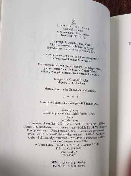 Jimmy Carter, Palestine, Peace not Apartheid, First Edition
