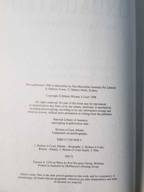 Ethnée Holmes À Court, Undaunted, The Autobiography. A remarkable story. A remarkable woman by Ruth