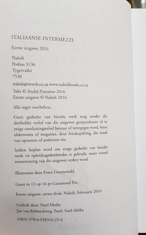 Afrikaans Italiaanse intermezzi - Reissketse SIGNED /GETEKEN Andre Pretorius eerste uitgawe