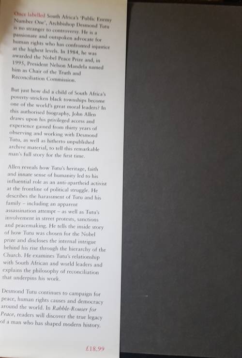 Desmond Tutu Rabble-Rouser For Peace by John Allen