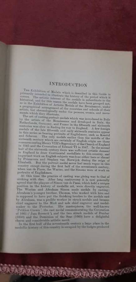 Medals 1924 First Edition   A guide to the exhibition of Historical Medals  in the British Museum.