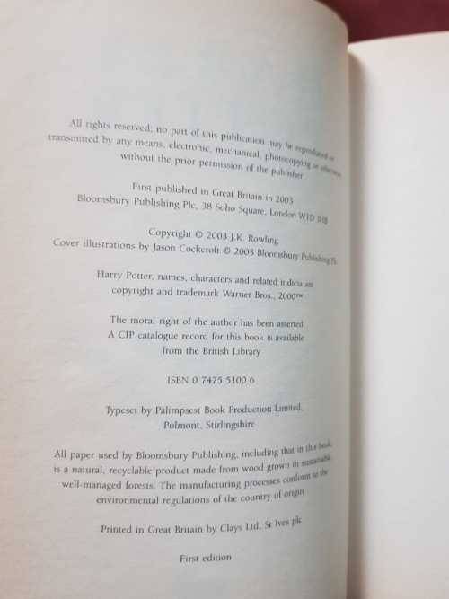 Harry Potter and The Order of The Phoenix First Edition