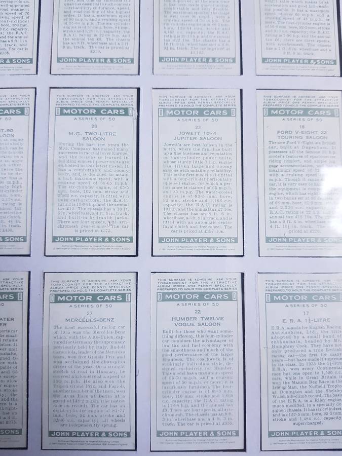 Vintage Cars Antiques & Collectable Cigarette Cards Motor Cars C 1936 Vintage Cars