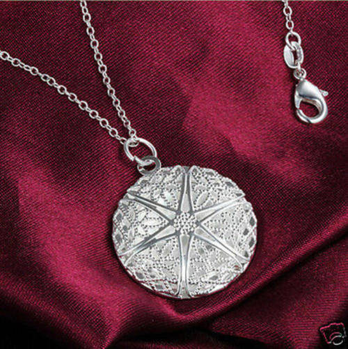 Filigree Hollow 925 Sterling Silver Round Locket Pendant with chain