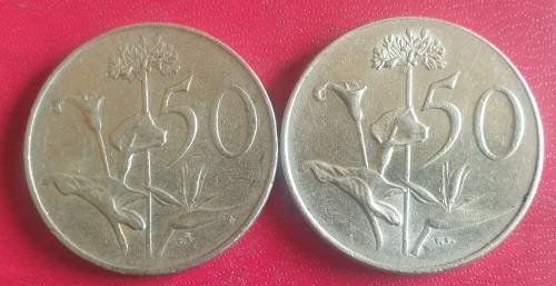 RARE 1966 SOUTH AFRICA NICKLE 50c - ENG & AFRIKAANS - 1 BID FOR BOTH COINS @ R1 NO RESERVE