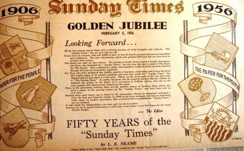 "50 Year Golden Jubilee 1906 -1956" Original Sunday Times dated 5 February 1956. Collectable