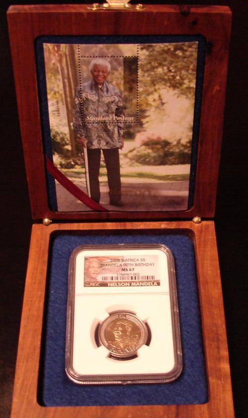 2008 Mandela NGC MS67 R5 Slabbed Coin and Stamp in beatifull wooden case