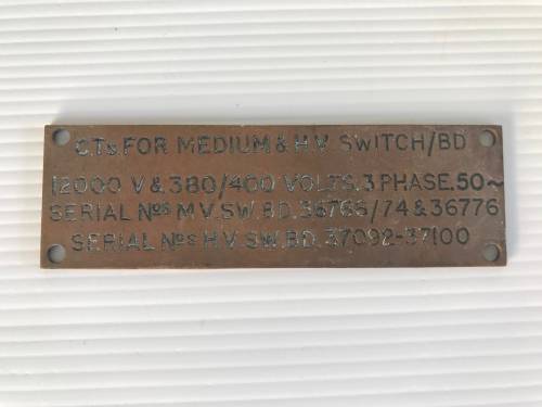 Vintage Copper sign - HV Switch