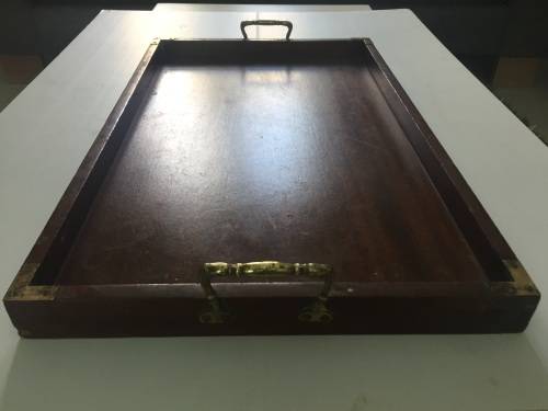 Vintage Tray - Dark wood with brass handles