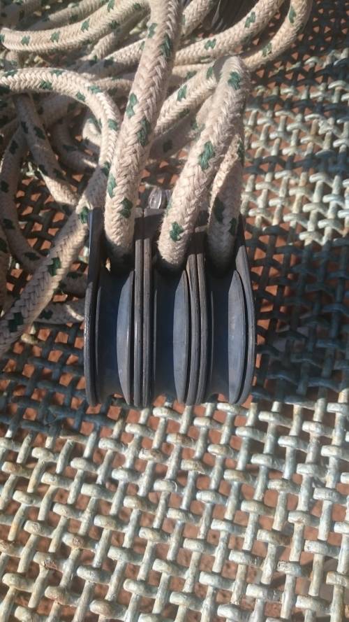 Harken system. All pieces in good condition. I was told it is used for sailing.