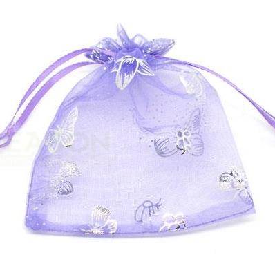 LILAC Organza Bags with SILVER BUTTERFLIES