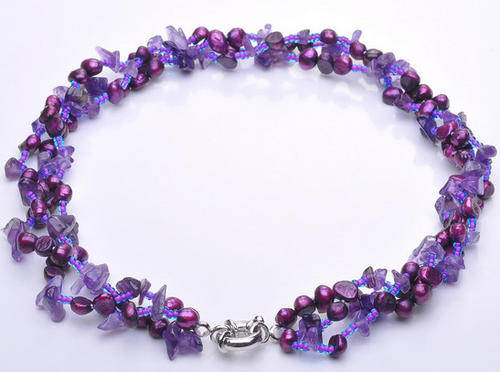 **R289** Mutli-Strand Purple Freshwater Nugget Pearl Necklace