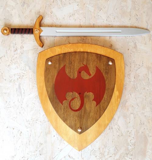 Wooden Medieval Knights Dragon Shield and Sword set