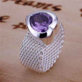 Designer's Silver and Heart Shaped Purple Crystal Ring *Imported (Size 8)