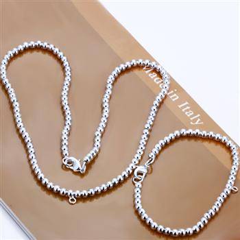 Designer's Silver Mini Balls Bracelet and Necklace Silver Set with Charm Holders *imported