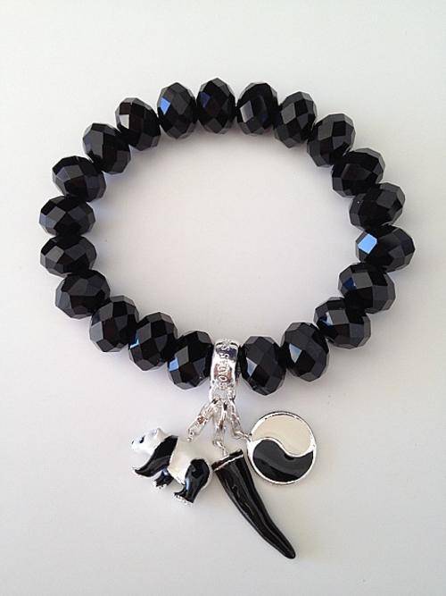 Designer's Silver and Black Crystals bracelet with 3 Special Charms *imported