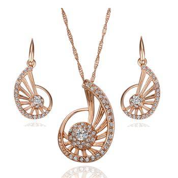 Designer's Rose Gold Plated Necklace and Earrings with Crystals *imported