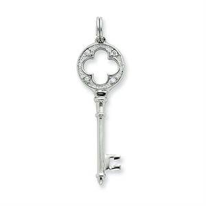 Designer's Silver Clover Key with Crystals Pendant*imported